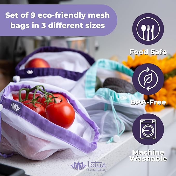 Lotus Produce Bags Reusable produce bags Eco-Friendly Mesh Produce Bags For Groceries