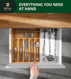 ROYAL CRAFT WOOD Luxury Bamboo Utensil Rack and Silverware Organizer, Kitchen Drawer Organizer - Utensil Holder and Cutlery Tray with Grooved Drawer Dividers for Flatware 7 Slot, Natural