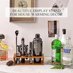 Bartender Kit Cocktail Shaker Set with Stand Bar Tool Bar Set for Drink Mixing Home Bartending Kit 17-Piece Bar Cart Accessories: Martini Shaker, Mixer Spoon, Jigger, Muddler, Strainer & Recipes Gifts