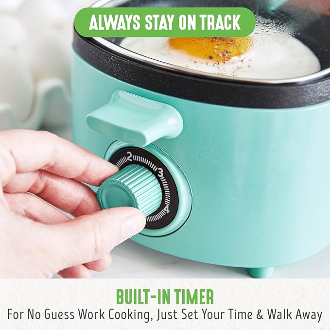 GreenLife 3-in-1 Breakfast Maker Station, Healthy Ceramic Nonstick Dual Griddles for Eggs Meat Sausage Bacon Pancakes and Breakfast Sandwiches, 2 Slice Toast Drawer, Easy-to-use Timer, Turquoise