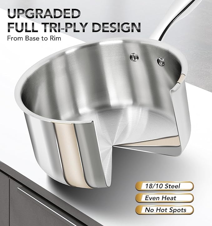 MICHELANGELO Triply Stainless Steel Saucepan Set with Lids 6pcs, Stainless Steel Pot Set, Kitchen Pot Set Induction Compatible, 1QT & 2QT & 3QT