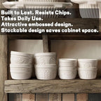 Artena Ramekins Oven Safe, Creme Brulee Ramekins, Embossed White Ceramic Ramiken, Souffle Pudding Custard Cups, Baking Dish, Dipping Bowls, Sauce Cups, Set Of 4 (Multiple Patterns, 4 oz)