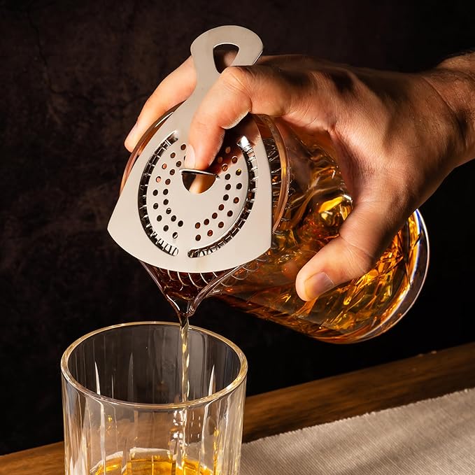 Cork & Mill Cocktail Mixing Glass, Old Fashioned Kit, Large 24 oz Crystal Cocktail Mixer for Bartenders, 9-Piece Home Bar Accessories Set for Manhattans and Other Whiskey Drinks