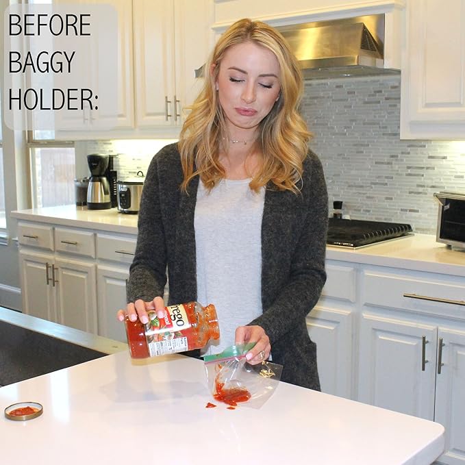 Jokari Adjustable Baggy Rack Stand 2 Pack Hands Free Food Storage Bag Holder Stand for Freezer and Sandwich Bags Clip Stand for Pouring Leftovers or Drying Reusable Ziploc Bags
