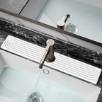 DK177 Diatomite Fast Drying Faucet Mat for Kitchen Sink, Water Absorbing Stone Tray, Faucet Splash Guard for Bathroom Counter, White, 23.6" x 4"
