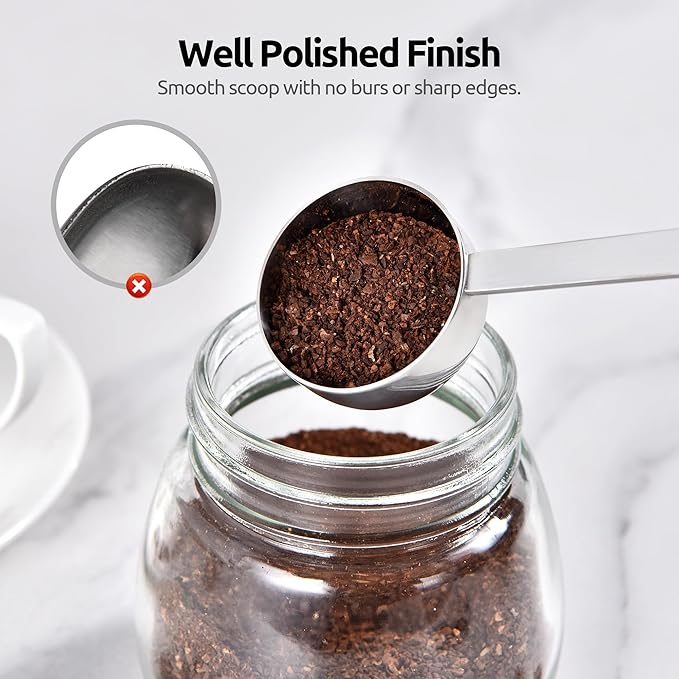 U-Taste Coffee Scoop 2 Tablespoon: 18/8 Stainless Steel Measuring Scooper for Ground Coffee, Bean, Powder, Espresso, 4.3in Long Handle Metal Measure Spoon for Canister, Jar (2Tbsp/30ml)