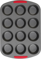 GoodCook MegaGrip 12-Cup Muffin Pan with Silicone Grip Handles Perfect for Cupcakes Durable Heavy-Gauge Steel Construction Scratch-Resistant Nonstick Coating, 15.5x10.5-Inch, Gray
