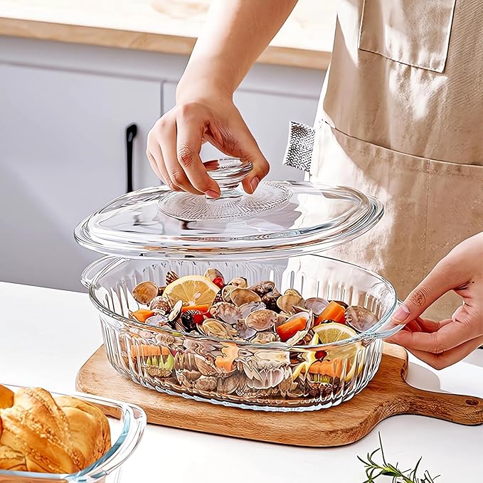 M MCIRCO 4-Piece Glass Casserole Baking Dish, Set of 2 Casseroles With Glass Lids, 1.9 Qt and 3 Qt