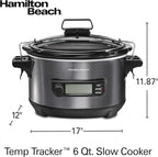 Hamilton Beach Portable 6 Quart Set & Forget Digital Programmable Slow Cooker with Lid Lock, Temperature Probe, Dishwasher Safe Crock & Lid, Black Stainless (33866)