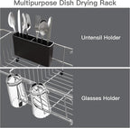 Over the Sink Expandable Dish Drainer Drying Rack In Stainless Steel for Small Kitchen, Counter Space Saving Modern Compact Metal Above Plate Dryer Strainer, Adjustable Hanging Inside Drain Holder