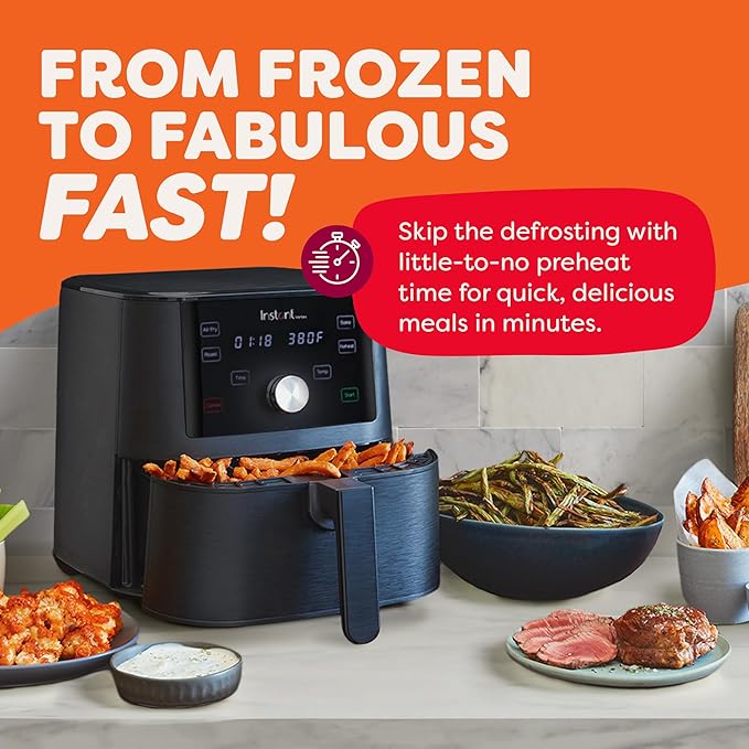 Instant Pot Vortex 6QT XL Air Fryer, 4-in-1 Functions that Crisps, Roasts, Reheats, Bakes for Quick Easy Meals, 100+ In-App Recipes, is Dishwasher-Safe, from the Makers of Instant Pot, Black