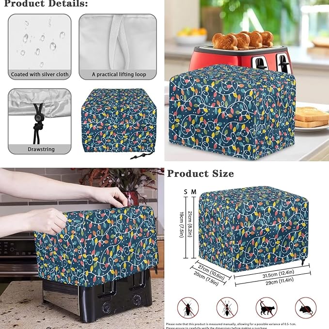 String Lights Blender Slow Cooker and Toaster Cover 2 Slice Machine Washable Kitchen Christmas Decor for Stand Mixer, Coffee Maker & Microwave Anti Dust 3PCS