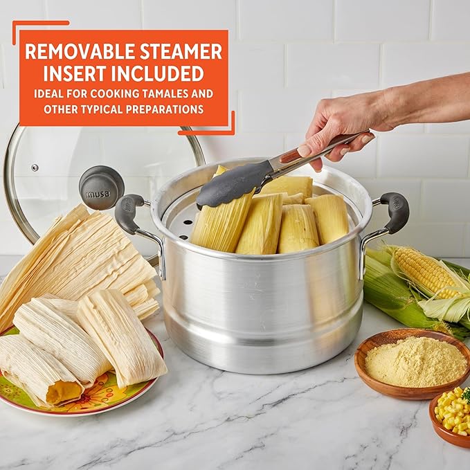IMUSA USA MEXICANA-410 Aluminum Steamer with Glass Lid 10-Quart, Silver, 10Qt