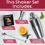 Cresimo 24oz Cocktail Shaker Set with Bar Accessories for Home Bar - Martini Shaker with Jigger and Drink Mixer Spoon - Alcohol Bartender Gift - Bartending Kit Essential for Home
