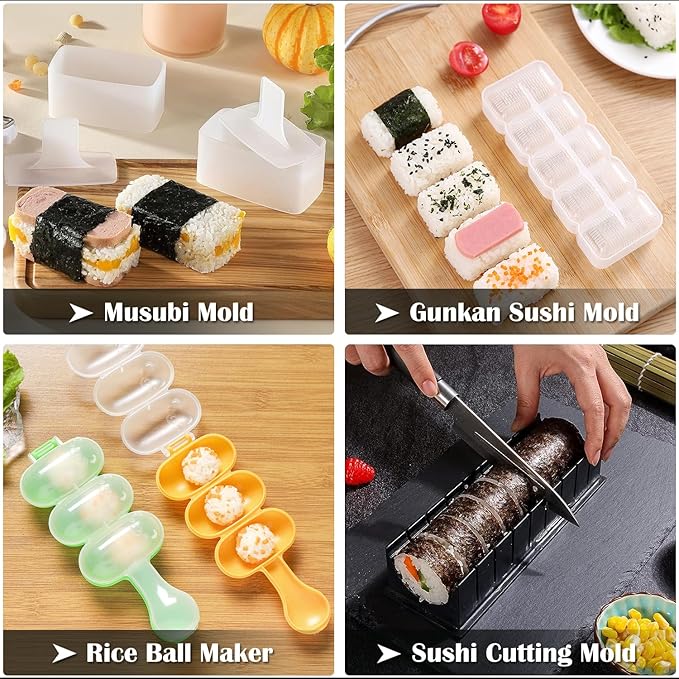 SmileTools Sushi Making Kit, 28 in 1 Sushi Roller Kit with Bamboo Mats, Sushi Bazooka, Nigiri Gunkan Sushi Mold, Musubi Maker, Rice Ball Mold & More