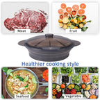 Microwave Steamer Cooker Collapsible Bowl Silicone Baked Potato Cookware with Handle Lid for Vegetables Fish Prep Meal Food with Removable Rack BPA Free Easy to Store Freezer Dishwasher Safe Black
