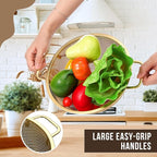 Norme 3 Quart Stainless Steel Gold Colander Gold Fine Mesh Strainer, Stainless Steel Pasta Rice Food Metal Strainer with Handles, Easy Clean and Dishwasher Safe
