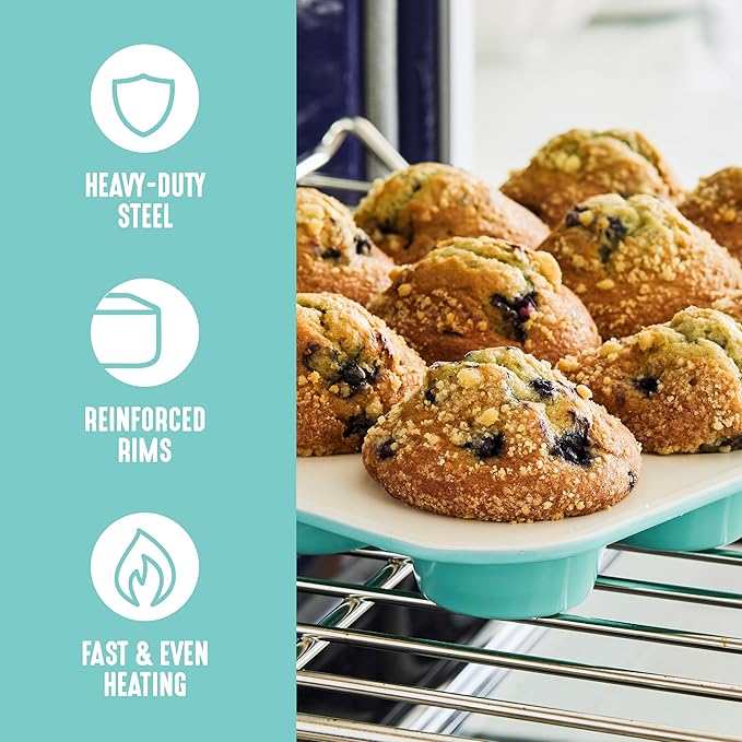 GreenLife 6 Piece Nonstick Bakeware Set, Non-Toxic PFAS-Free Ceramic Oven Pans, Dishwasher & Oven Safe to 450°F, Easy Release Baking Sheet, Loaf Pan, Rectangle & Round Cake, Muffin Pan, Turquoise