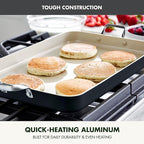 GreenPan 18" x 11" Double Burner Griddle Pan, Hard Anodized Healthy Ceramic Nonstick PFAS-Free, Stainless Steel Handles, Stovetop Cooking, Dishwasher Safe, Oven & Broiler Safe Cookware, Black