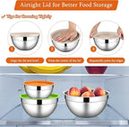 LIANYU Stainless Steel Metal Mixing Bowls, 3 Sizes Large and Small Salad Mixing Bowl Sets, Include Airtight Lids, Ideal for Kitchen Storage, Prepping, Baking, Three-Color