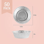 PLASTICPRO 6.5'' Inch Round Tin Foil Pans Disposable Aluminum, Freezer & Oven Safe - For Baking, Cooking, Storage, Roasting, & Reheating, Deep Pack of 50