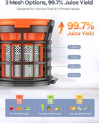 Ganiza Juicer Machines, Cold Press Juicer with Large Feed Chute for Whole Fruits & Vegetables, Slow Masticating juicers with 3 Replace Filters for Batch Juicing, Easy to Clean, BPA Free (White)