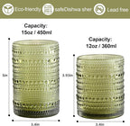 ZMOWIPDL Vintage Hobnail Drinking Glasses Set of 8,Colored 12 oz & 15oz Highball Glass Cups, Kitchen Drinkware Glassware,Embossed Water Tumbler,for Beer,Cocktail,Whiskey,Juice and Various Mixed Drinks