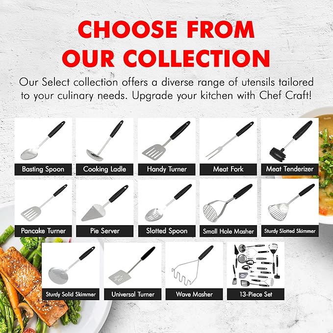 Chef Craft Select Slotted Spoon, 12.75 inch, Stainless Steel