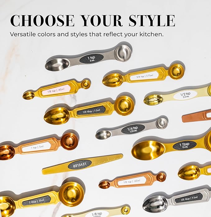 Magnetic Measuring Spoons Set – Stainless Steel Gold Measuring Spoons for Cooking and Baking – Cute and Durable Gold Kitchen Accessories - Great for Gifting