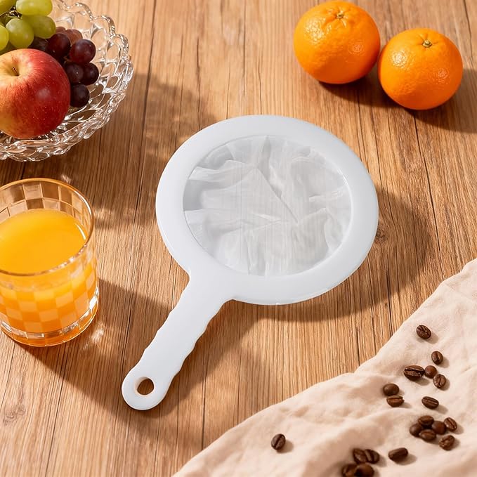 Fine Mesh Strainer with Handle, 80 Mesh, Plastic Juice Strainer after Juicing, Small Colander for Kitchen, Nylon Fine Sieve for Soy/Nut Milk, Yogurt, Coffee, Honey, Food, Tea Leaf Filter