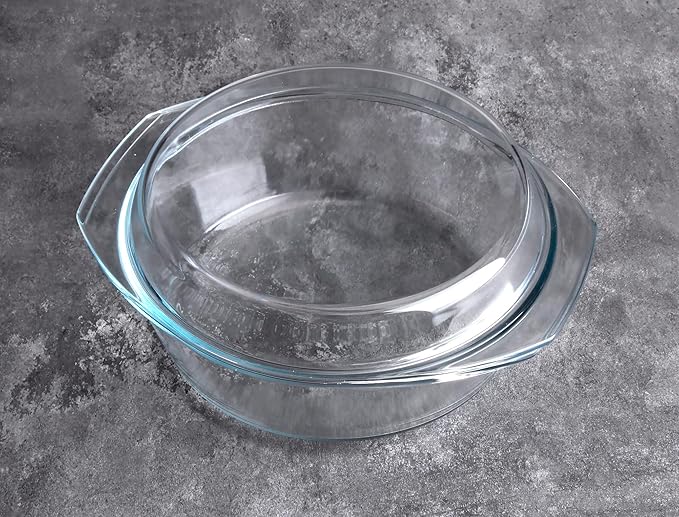 Round Tempered Glass Casserole Dish with Lid, Glass Casserole Baking Dish for Oven, Freezer and Dishwasher Safe - 2.5QT