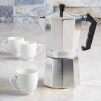 Primula Classic Stovetop Espresso and Coffee Maker, Moka Pot for Italian and Cuban Café Brewing, Greca Coffee Maker, Cafeteras, 9 Espresso Cups, Silver