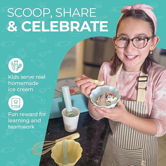 Tovla Jr. Kids Ice Cream Science Kit | Make Real Ice Cream with Reusable Tools | STEM Learning Activity & Gift Set Ages 5–12 | Includes Visual Recipes, Scoop, Bowls & Shaker