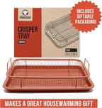 Chef Pomodoro Air Fryer Tray for Oven, Copper Crisper Tray, Air Fryer Pans for Toaster Oven, Air Fryer Basket and Tray 2-Piece Set, Air Fryer Baking Pan, Air Fryer basket for Oven (Rectangle)