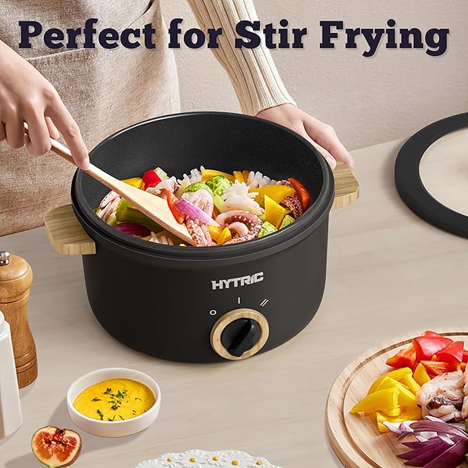 Hytric Hot Pot Electric, 2.5L Portable Electric Pot with Non-Stick Coating, Multi-functional Cooker for Stir Fry, Steak, Noodles, Soup, Portable Ramen Cooker for Dorm and Office, Black