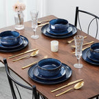 E-far Dinnerware Sets for 4, 12-Piece Stoneware Plates and Bowls Set, Ceramic Dishes Reactive Glaze Dinning Ware, Microwave & Dishwasher Safe - Deep Sea Blue