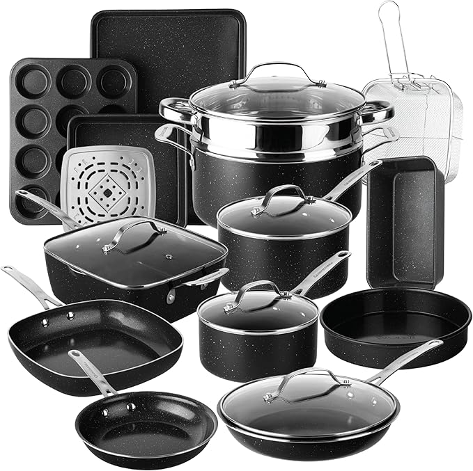 Granitestone Ceraluxe 20 Pc Ceramic Cookware Set Nonstick, Complete Pots and Pans Set Non Stick with 5 Pc Bakeware Set, Deep Frying Pan Set, & Steamer, Non Toxic PFOA Free, Oven & Dishwasher Safe