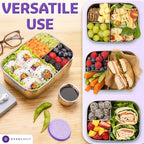 Everusely - Bento Box - Lavender, 37oz / 1.1 L - Stainless Steel Lunch Box with Leakproof Condiment Container - 3 Compartment Snack Organizer for On the Go Meals - Freezer & Dishwasher Safe