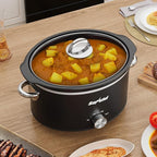 Sunvivi Small Slow Cooker 4QT, Mini Food Warmer with 3 Heating Settings, Removable Ceramic Pot, Dishwasher Safe Glass Lid, Stainless Steel, Black