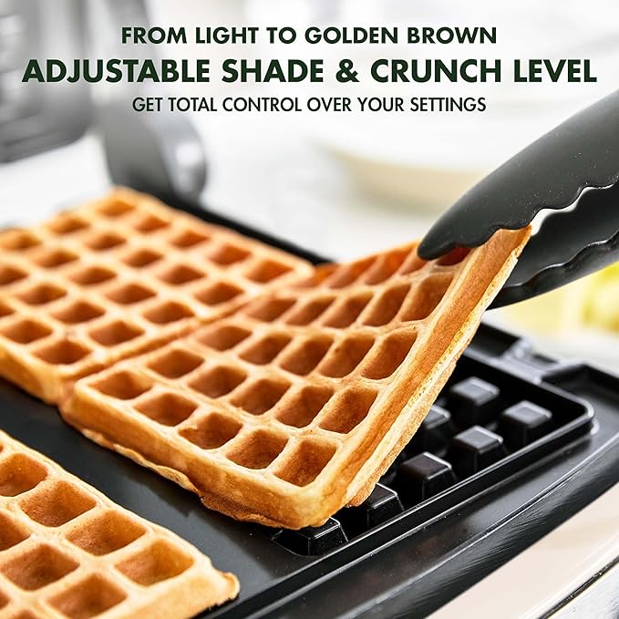 GreenPan Elite 4-Square Belgian & Classic Waffle Maker,Healthy Ceramic Nonstick Dishwasher Safe Plates, Adjustable Shade/Crunch Control, Wont Overflow, Easy Cleanup Breakfast, PFAS-Free, White