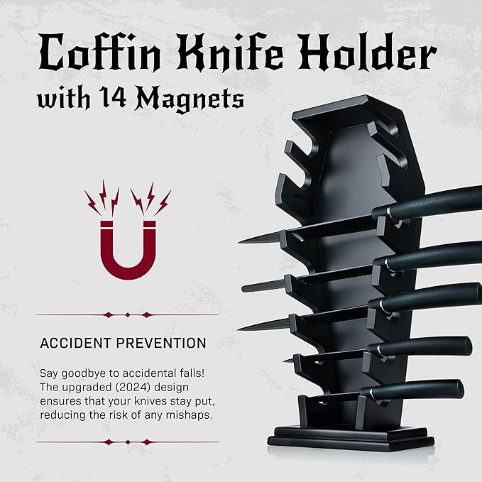 Coffin knife holder has 14 Magnets for 7 knives- Gothic Kitchen Decor and Goth Kitchen Accessories, Gothic Knife Holder, Halloween Knife Holder for Goth Kitchen, Littlesy （Without Knives）