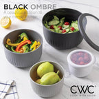 COOK WITH COLOR Prep Bowls with Lids- Wide and Deep Nesting Plastic Small Mixing Bowl Set with Lids, 12 Piece Set - Deep Bowls, Black/White