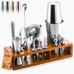 Barillio Bartender Kit – 23-Piece Stainless-Steel Cocktail Shaker Set with Premium Acacia Stand | Martini Barware Mixing Tools for Home Bartending | Gift Set