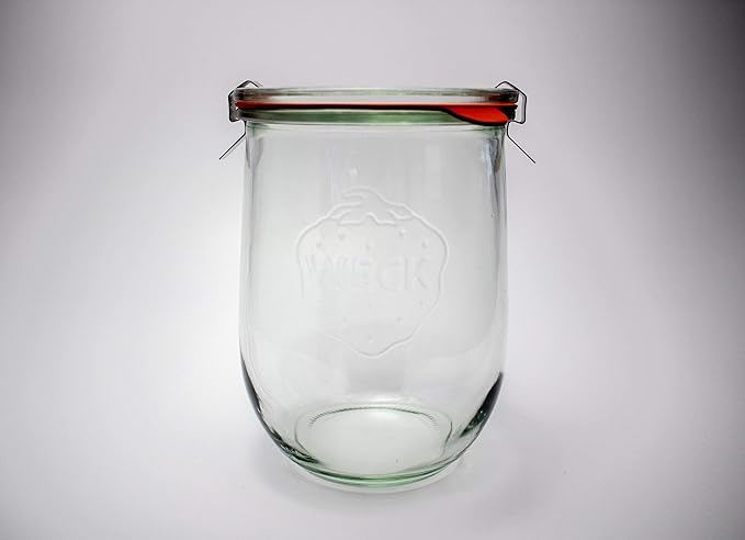 Weck Tulip Jars 1 Liter - Large Sourdough Starter Jars with Wide Mouth, Glass Lids and Keep Fresh Covers - Suitable for Canning and Storage (2 Pack)