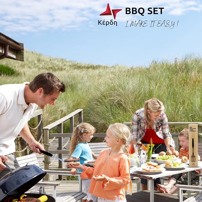 Grill Set – Grill Tools, BBQ Tools, Grilling Set, Grilling Utensils – Premium Stainless Steel, Heavy Duty & Rust-Resistant, Extra Long Handles, Comfortable Grip for Easy Outdoor BBQ Cooking