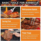 Grilljoy 24PCS BBQ Grill Tools Set with Meat Thermometer and Injector - Extra Thick Stainless Steel Fork, Spatula& Tongs - Complete BBQ Accessories in Aluminum Case - Perfect Grill Gifts for Men