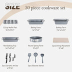 Kitchen Academy Induction Cookware & Bakeware Set - 30 Piece Grey Granite Cooking Pans Set, Non Toxic Pots and Pans Set Non Stick