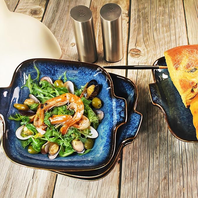 Ceramics Au Gratin baking Dishes Set of 4, Baking Tray Bake ware, 10.2 oz Ramekins, for Pie Pan, Appetizer, Tart, Dessert, Quiche, Oven Small dish, individual dishes, Square 7.8 Inch