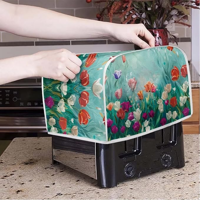 JEOCODY Colorful Flower Toaster Covers Dustproof Toaster Bread Maker Cover Fits for Most Standard 4 Slice Toasters, Universal Size Microwave Oven Dustproof Cover Women Gift
