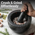 Priority Chef Heavy Duty Large Mortar and Pestle Set, 100% Granite, Non Slip Base, Make Fresh Guacamole, Salsa, Pesto, Stone Grinder Bowl, Herb Crusher, Spice Grinder, 4 Cup - Black